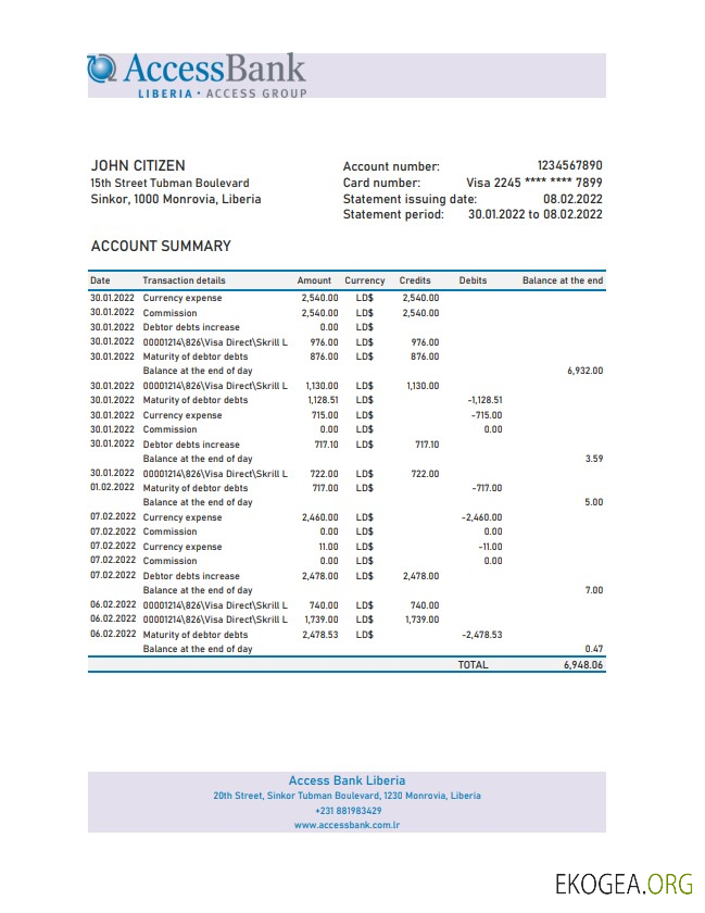 Déclaration de la Liberia Access Bank